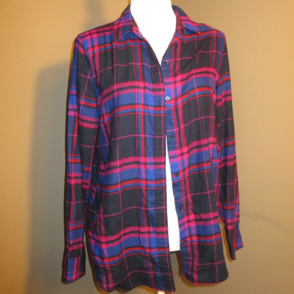 Banana Republic Boyfriend Fit Long Sleeve Flannel Medium Red Black Blue Plaid